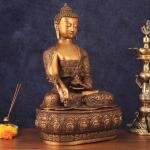 Pure Brass Handcrafted Medicine Buddha Statue with Dragon Carvings - 22"